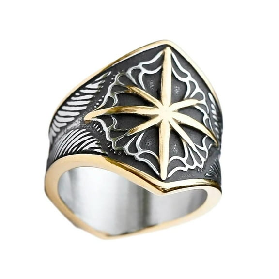 ZMY Home Stainless Steel Pirate Ring - Gold Compass Design Statement Jewelry (11)