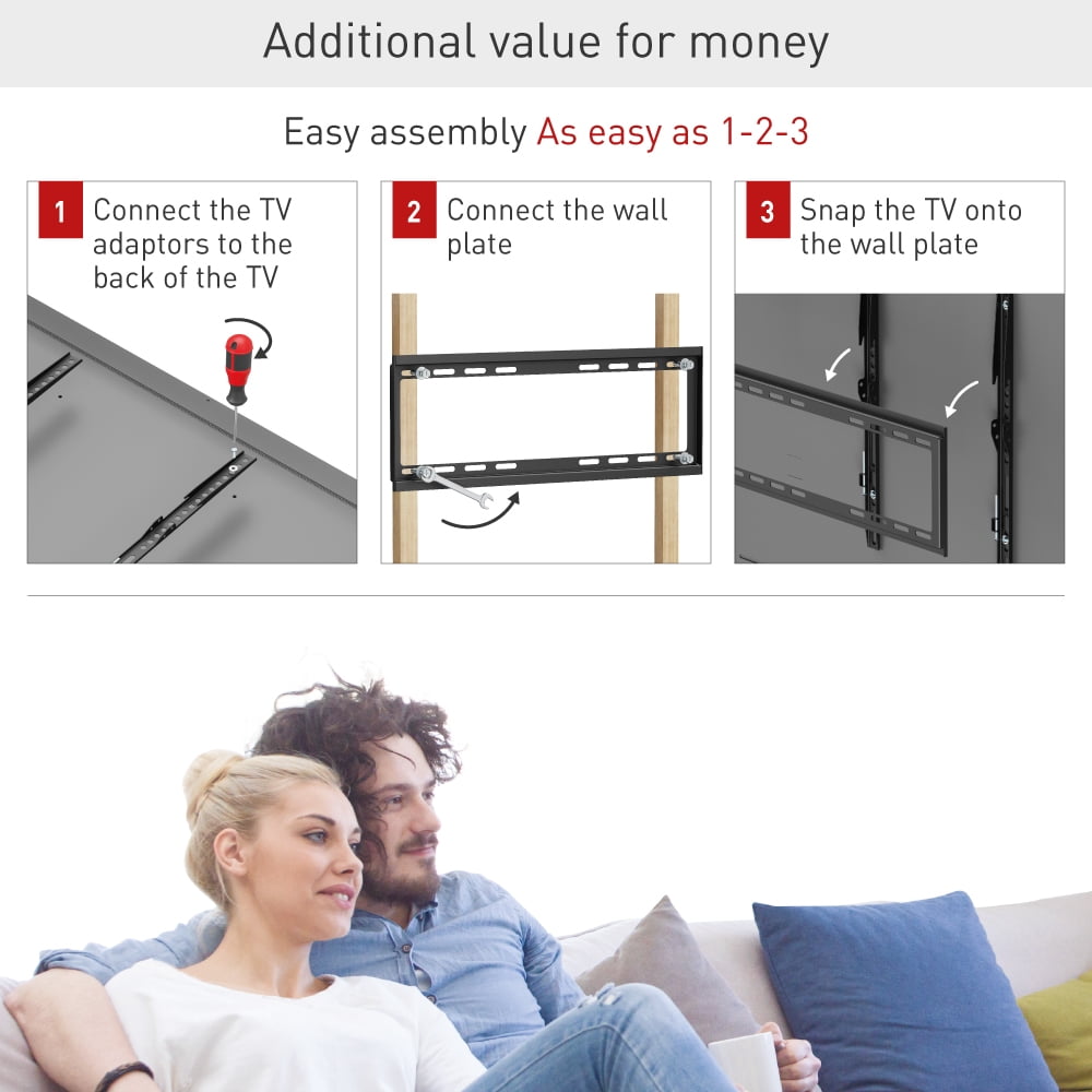 Barkan Fixed TV Wall Mount 110 lbs Black Very Low Profile Extra Stable 2 Year Warranty