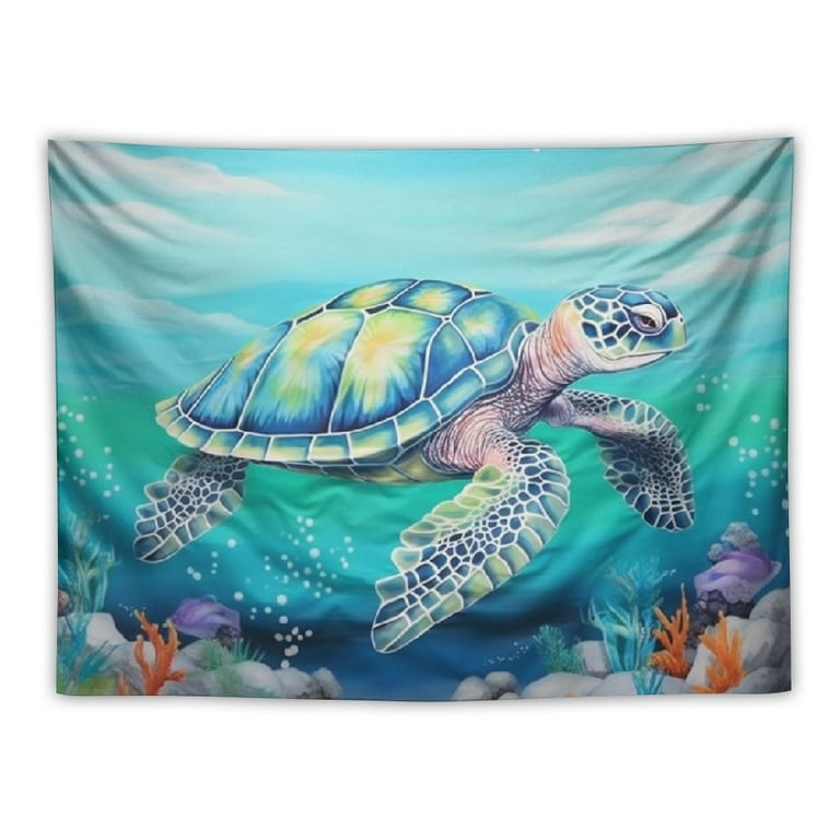 ONETECH Sea Turtle Tapestry Marine Life Tapestries Ocean Sea Turtle Tapestry Great Wave Marine Life Tapestry Wall Hanging Watercolor Sea Life Wall Art Decor for Bedroom Living Room Dorm Home Decor