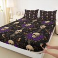 thumbnail image 4 of Homewish Vintage Death Skull Queen Sheets,Purple Flowers Queen Sheet Sets,Goth Halloween Bed Set,4-Piece,1 Flat Sheet, 1 Fitted Sheet and 2 Pillowcases, 4 of 6