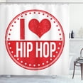 thumbnail image 1 of Hip Hop Shower Curtain, I Love Hip Hop Phrase on a Circular Grungy Background with Star Shapes, Fabric Bathroom Set with Hooks, 69W X 70L Inches, White and Vermilion, by Ambesonne, 1 of 3