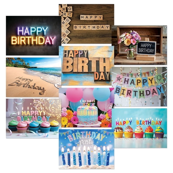 Current  Birthday Mix Greeting Cards Value Pack- Set of  20, 2 each of 10 designs, White Envelopes included, For Kids & Adults, Large 5" x 7" , Printed in the USA