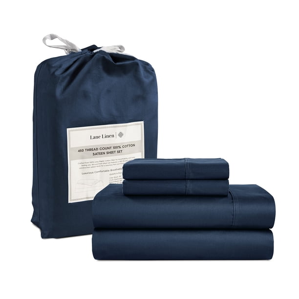 Juego de sábanas LANE LINEN, tamaño king, 450 hilos, 100% algodón, azul marino