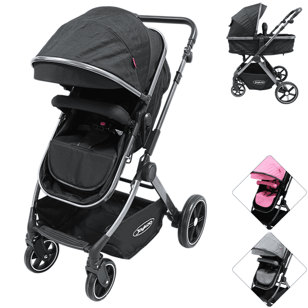 Carriola para Bebé Asiento Reversible Convertible a Bambineto Plegable Ruedas de Goma Cinturón Apta a partir de 0 Meses - Negro