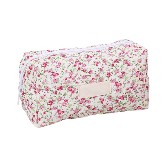 Floral Makeup Pouch with Zipper, Compact Cosmetic Accessory Organizer for Lipstick Brushes and Toiletries, Travel Bag for Home Office Purse Bathroom and Trips