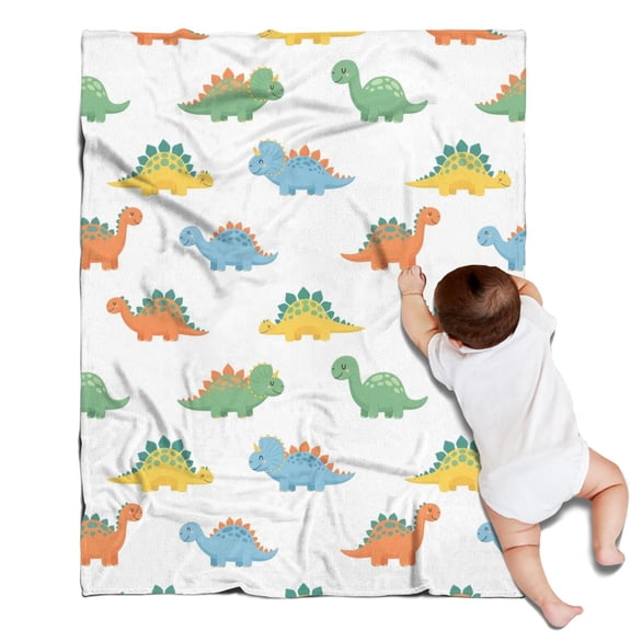 White Cartoon Dinosaurs Pattern Blanket,Comfortable Soft Flannel Throw Blanket,All Season,Warm Lightweight Blankets for Sofa Bed Couch Living Room Chair,30"x40"