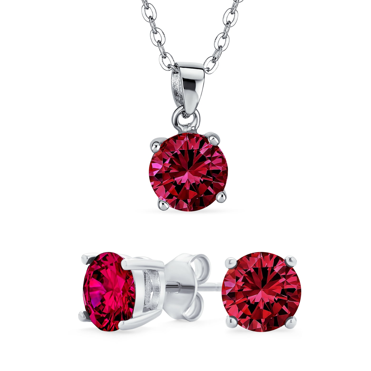Faceted Stone Flower Jewelry Set 925 Silver RED GARNET Earrings Pendant Girls' Beautiful Trendy Jewellery Collection Low Price Fast Shipping