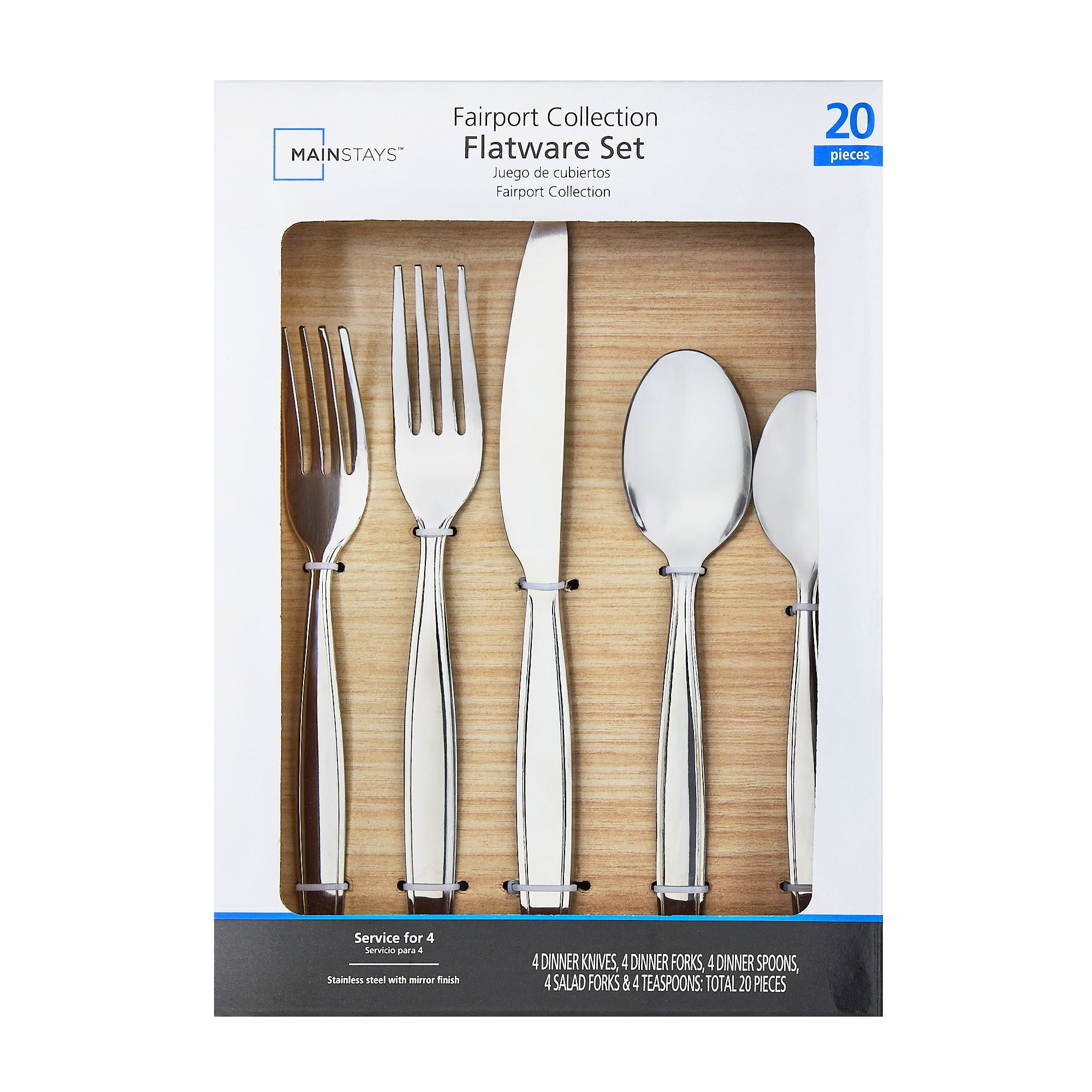 Mainstays Fairport 20-Piece Stainless Steel Flatware Set, Service for 4