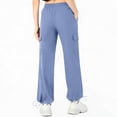 thumbnail image 4 of Women's Wide Leg Sweatpants Drawstring Waist Baggy Cargo Pants Casual Elastic Waisted Trousers with Pockets Blue M, 4 of 6