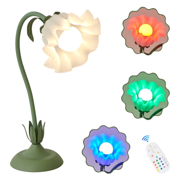 Flower Table Lamp with RGB Rechargeable Bulb, Dimmable Color Changing Desk Lamp with Remote, Decorative Night Light for Bedroom Living Room