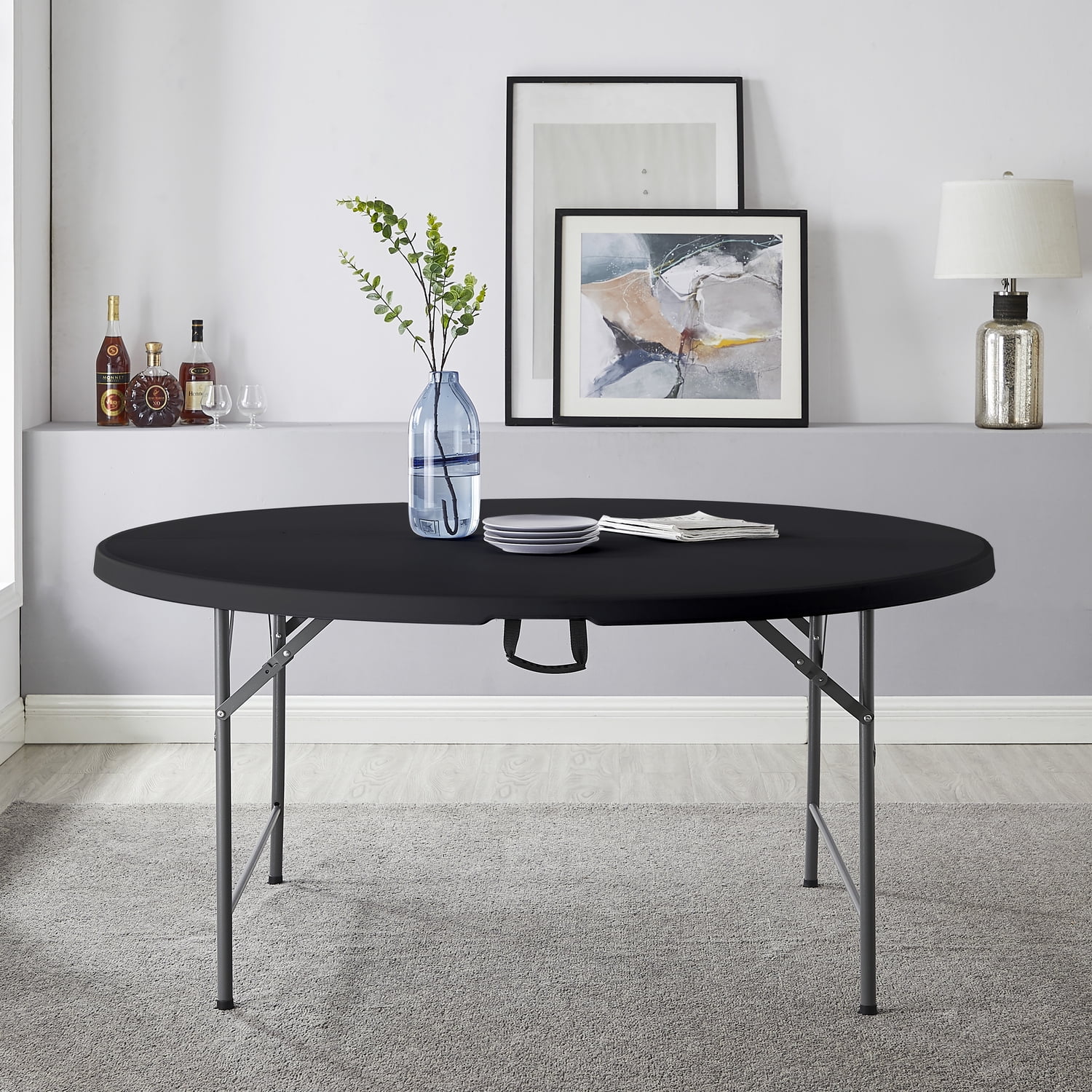 Naomi Home Round Folding Table BiFold Resin Table with Carrying Handle