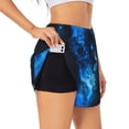 thumbnail image 2 of Bixox Women's Blue Fire Cool Wolf pattern 2 in 1 Running Shorts - Lightweight Athletic Workout Gym Yoga Shorts Liner with Pockets - Small, 2 of 5