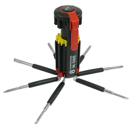 8 in 1 Folding Slotted Round Screwdriver w 6 LEDs Torch