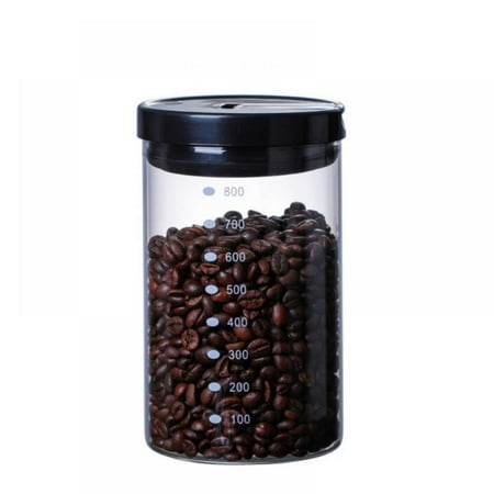 Glass Canister with Black Lid,Tea Canisters for Loose Tea,Sealed Jars of Flour,Brown Sugar,Loose Leaf Tea,Coffee Bean or Ground Coffee,Nut Container,Glass Jar,27oz