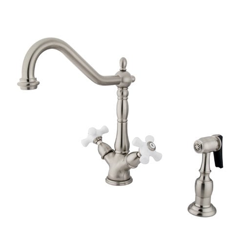 Kingston Brass Heritage Double Handle Kitchen Faucet With Side Sprayer