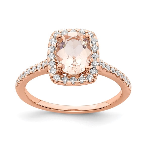 Diamond2Deal 14k Rose Gold Lab Grown Diamond & Morganite Halo Engagement Ring for Women Size 7