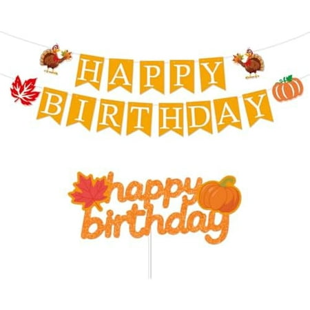 Thanksgiving Themed Birthday Banner, Pre-Strung Cardstock with Turkey, Pumpkin for Autumn Birthday Party Celebration, Cake Topper for Thanksgiving festive decor$$Electronics Accessories
