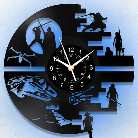 

Vinyl Record Clock Star Science Fiction Film Wall Clocks Star and Wars LED Night Light Art Wall Decor Clock Unique Birthday Gifts for Men Kids