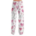 thumbnail image 4 of Hearthz Valentines Pajamas Pants for Women Love Heart Print Women's Pajamas Pants Drawstring Wide Leg Comfy Lounge Pants Women, 4 of 5