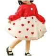 thumbnail image 2 of BRGZLK Girl Princess Skirt Long Sleeve Round Neck Heart Print Mesh Dress Knee Length Birthday Gown Dress Red 4-5 Years, 2 of 5