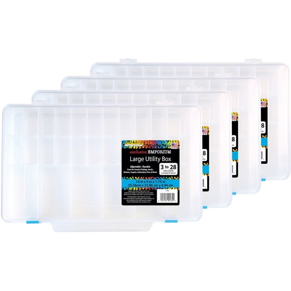 The Beadery - Large Utility Box, 3-28 Adjustable Compartments - 4 pack - 2186