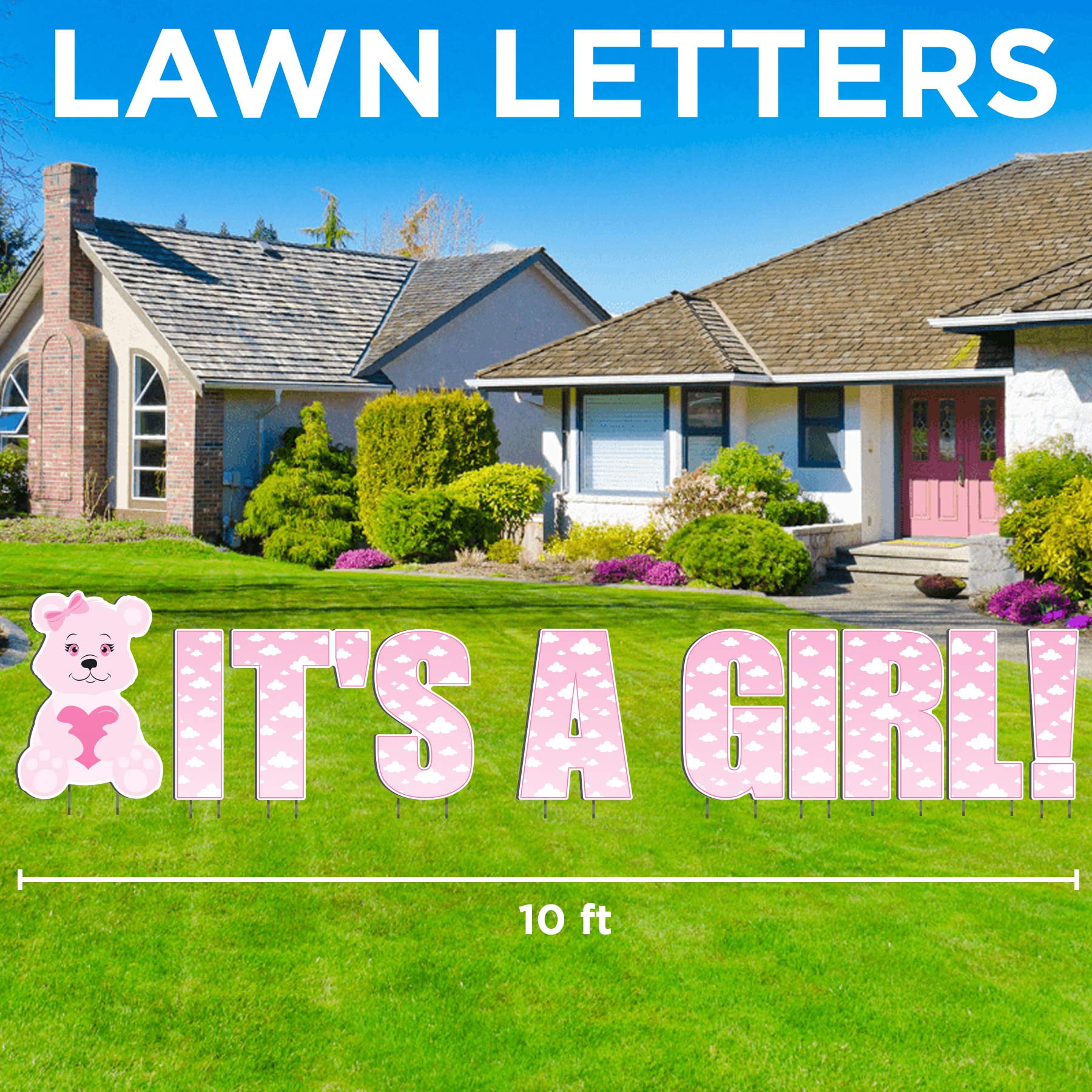It's a Girl Lawn Letters with Panda - Baby Girl Birth Announcement Yard Letters
