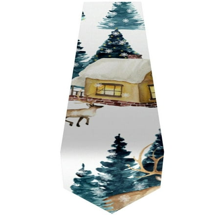 

OWNTA Christmas Snow Town Elk Tree House Pattern Elegant Polyester Table Runner Perfect for Your Tables - Dining Table Decoration