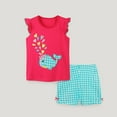 thumbnail image 2 of Afdoent Girl Outfits Kids Girls Summer Cartoon Print Fly Sleeve T Shirt Tops And Plaid Shorts 2Pcs Outfits Clothes Set Children's Clothing 2025 Cute Suit 2-3 Years, 2 of 6