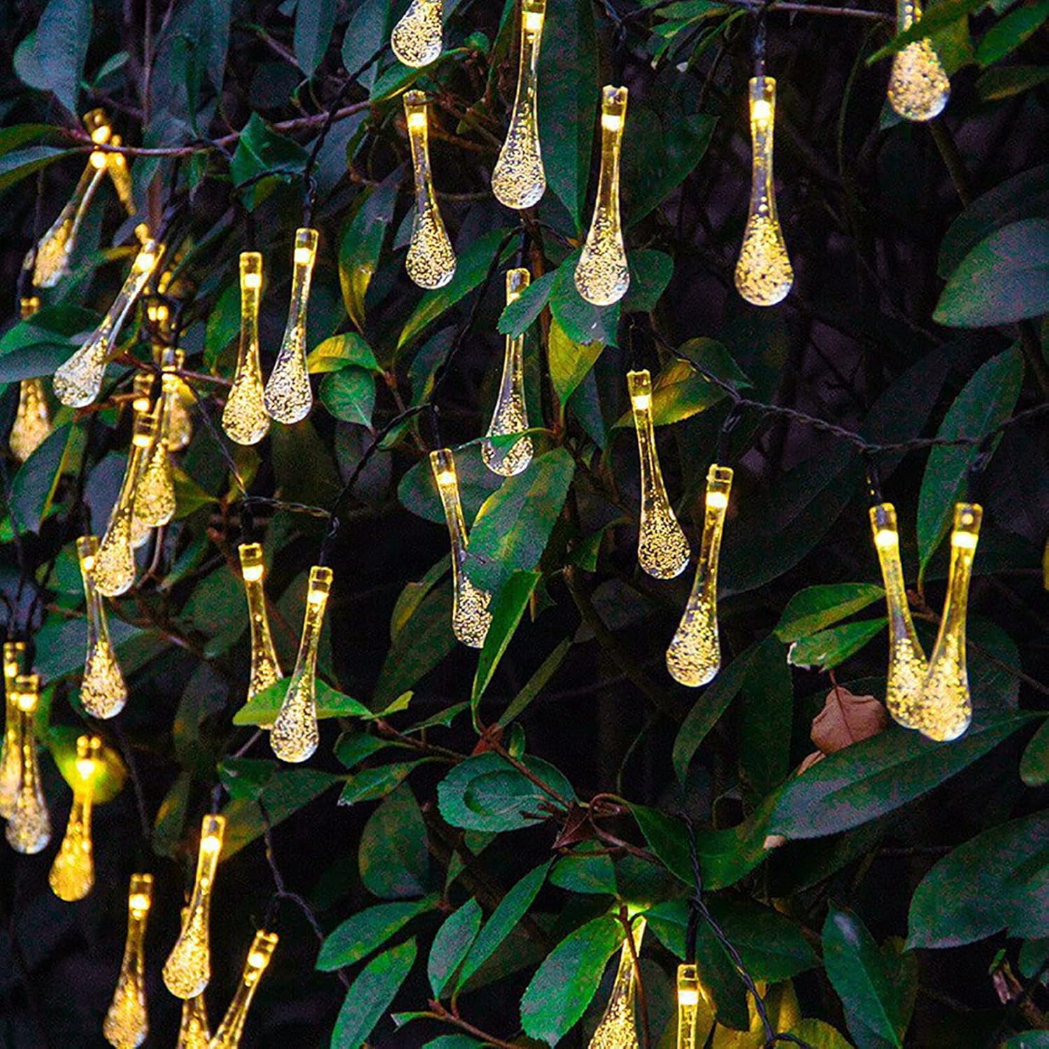 Solar String Lights Outdoor 20ft 30LEDs Water Drop Fairy Garden Lights Waterproof 8 Modes Raindrop Festival Decorative Lighting for Terrace Patio Gazebo Christmas Party Wedding