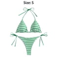thumbnail image 2 of Guardurnaity de niña con top triangular y cuello halter, braguita estampada, traje de baño de piezas. Tejido suave, perfecto para viajar. conjuntos de ropa Rayas verdes S, 2 of 6
