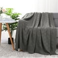 thumbnail image 3 of PiccoCasa 100% Cotton Cable Knit Throw Blanket for Couch Sofa Lightweight Sweater Style 60"x50" Grey, 3 of 6