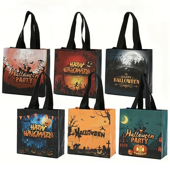 12 Pack Halloween Tote Gift Bags for Kids, Reusable Goody Candy Bag, Halloween Trick or Treat Bags for Halloween Party Favor Supplies