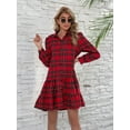 thumbnail image 2 of Women's Ruffle Hem Plaid Button Down Long Sleeve Dress with 100% Polyester Fabric for Everyday Chic and Comfort, 2 of 15