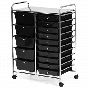 Costway 15 Drawer Rolling Storage Cart, Black