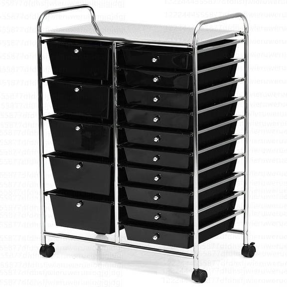 Costway 15 Drawer Art & Craft Rolling Storage Cart Tools Scrapbook Paper Office School Organizer Black