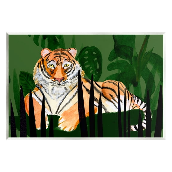 Stupell Tiger Tropical Plants Nature Animals & Insects Painting Wall Plaque Unframed Art Print Wall Art