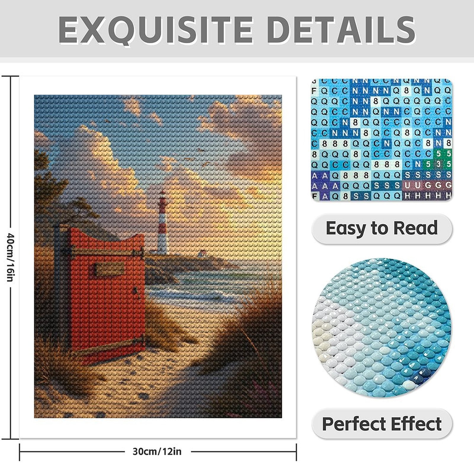 Diamond Art Kits for Adults - 5d Red Door Coastal Lighthouse Scene Diamond Painting for Adults, Diamond Art for Adults Beginners, Diamond Painting Kits for Adults for Home Wall Decor