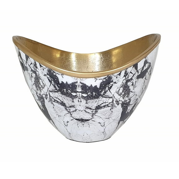 CC Home Furnishings Large Marble-Style Boat-Shaped Aluminum Bowl - 9.75"