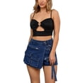 thumbnail image 2 of Falda de mezclilla para mujer INSPIRE CHIC, skort con cremallera decorativa, estilo Y2K, de cintura alta, falda corta de mezclilla, M, azul oscuro, 2 of 6