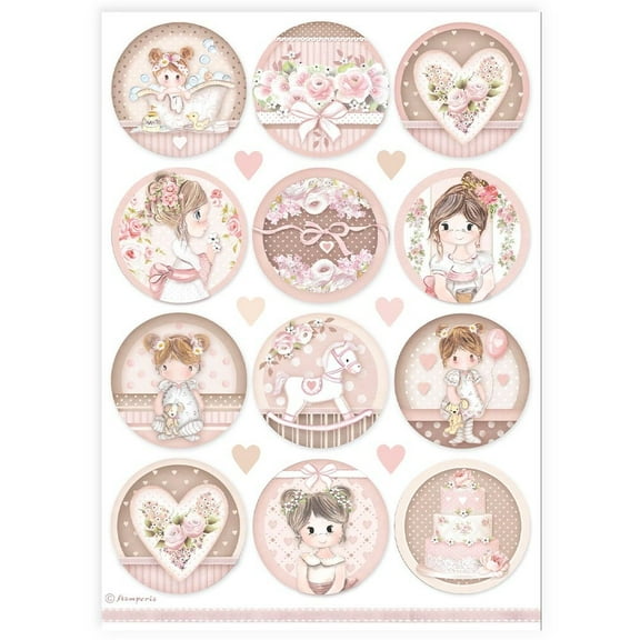 Stamperia Rice Paper Sheet A4-Baby Girl Rounds