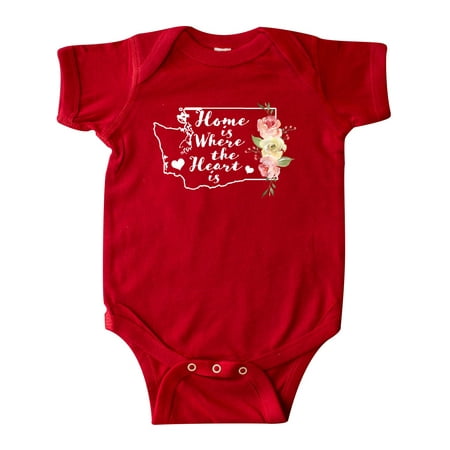 

Inktastic Washington Home is Where The Heart is with Watercolor Floral Gift Baby Girl Bodysuit