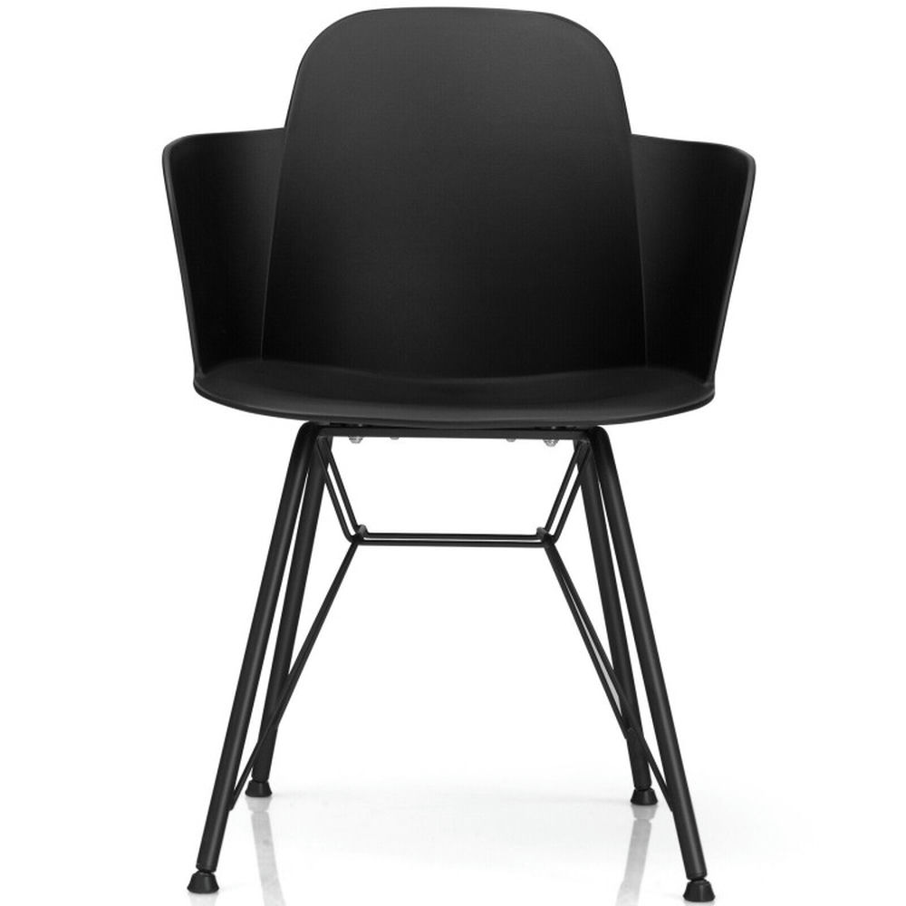 Demi Bonn Set of 2 Metal Frame Modern Petal-Shape Plastic Dining Chairs, Black