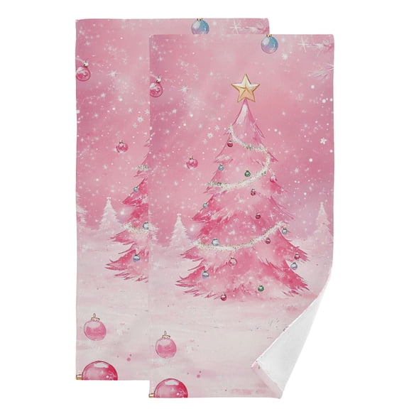 Pink Winter Christmas Tree Hand Towel Absorbent Bath Towels for Bathroom Sports Gym(28.3" X 14.4") Set of 2