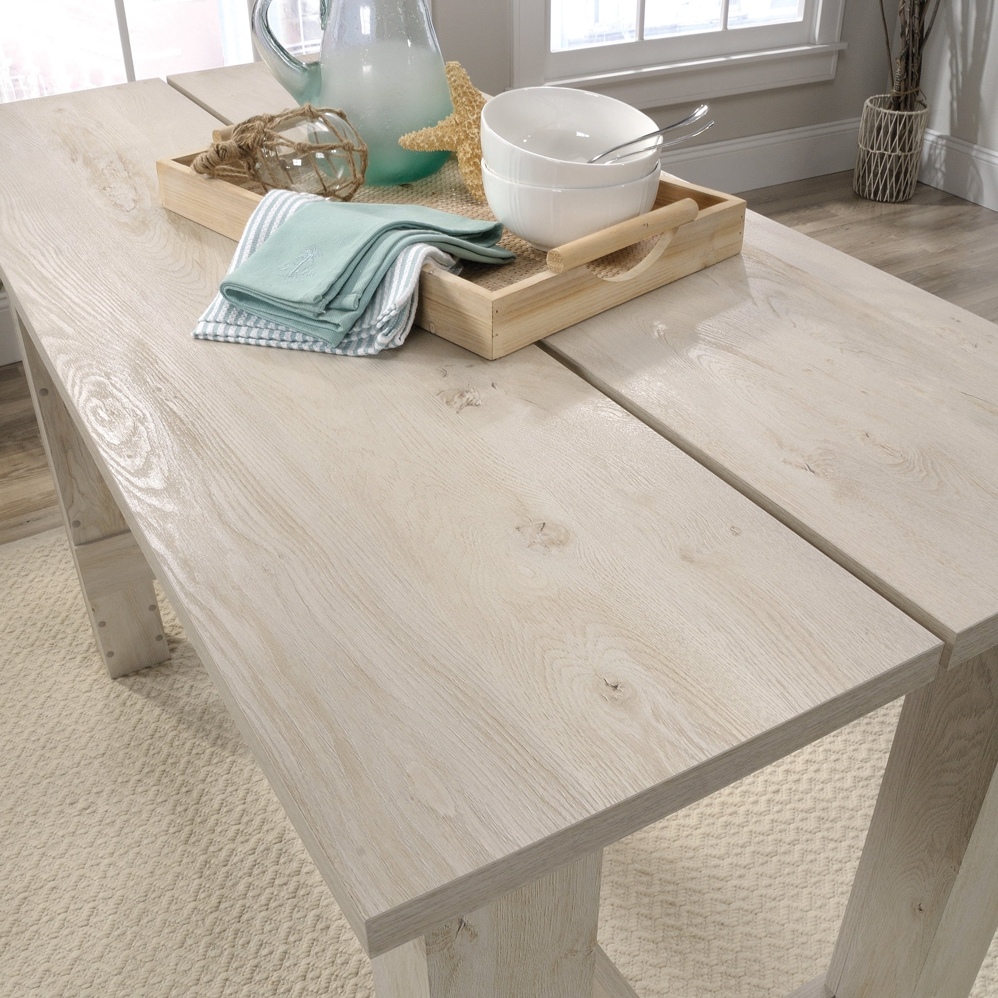 Sauder Boone Mountain 55.118" Split Top Dining Table with Room for Four, Chalked Chestnut