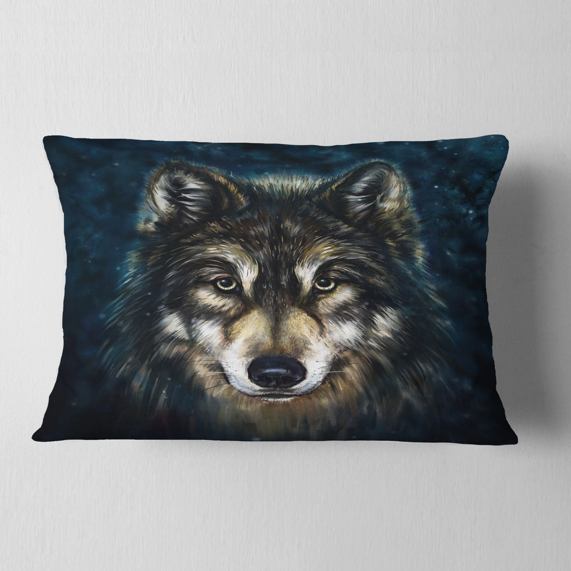 Designart Smiling Wolf - Animal Throw Pillow - 12x20