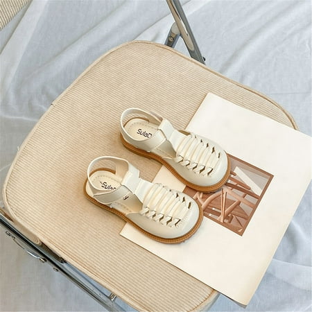 

CHAOLEI Girls Sandals Casual Sandals Bowknots Flat Sandals Light Weight Summer Dress Shoes Little Child/Big Kid -Beige 3.5-4 Years