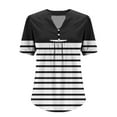 thumbnail image 6 of Shirts for Women Short Sleeve Pleated Button Color Block V-Neck Casual Casual Blouse Black L, 6 of 6