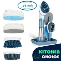 Soap Dispensing Dish Brush Set -MEKBOK Kitchen Brush with Stand 3 Brush Replacement Heads Stainless Steel Handle, Dish Wand Scrub Brush for Dishes Sink Pot Pan Cleaning-Blue