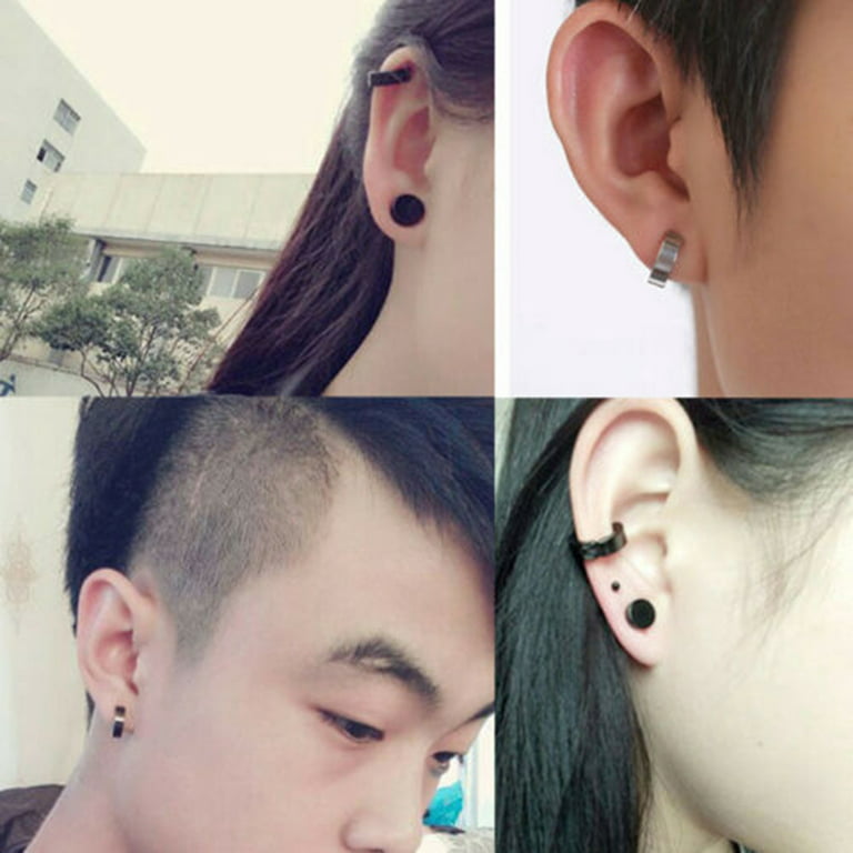 NUZYZ 1Pc Men Titanium Steel Round Non-Pierced Ear Cuff Clip Earring  Pendant for Party Club 