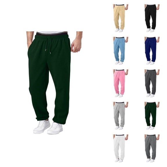 Men's Lined Sweatpants, Wide Straight Leg Joggers with Drawstring, High-Waisted Workout & Yoga Pants, Casual Athletic Bottoms with Pockets